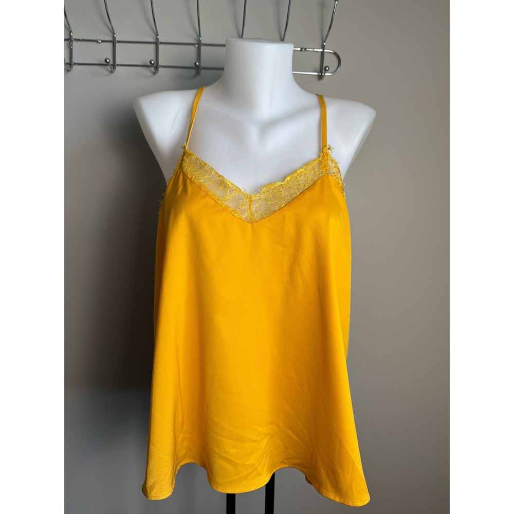 Sis Sis Lace Trim Button Back Cami Tank Top M Burnt Yellow Boho Chic Romantic